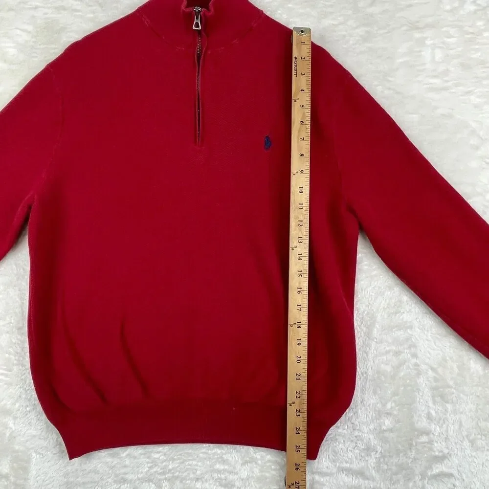 Polo Ralph Lauren Sweater Mens XL Red Pima Cotton Waffle Knit Quarter Zip Pony - Picture 5 of 11